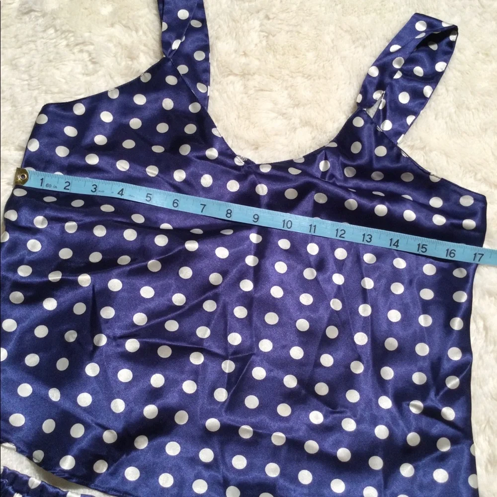 🌀2XHP!🌀VINTAGE | Satin Blue Silver Polka Dot PJs - Picture 6 of 12